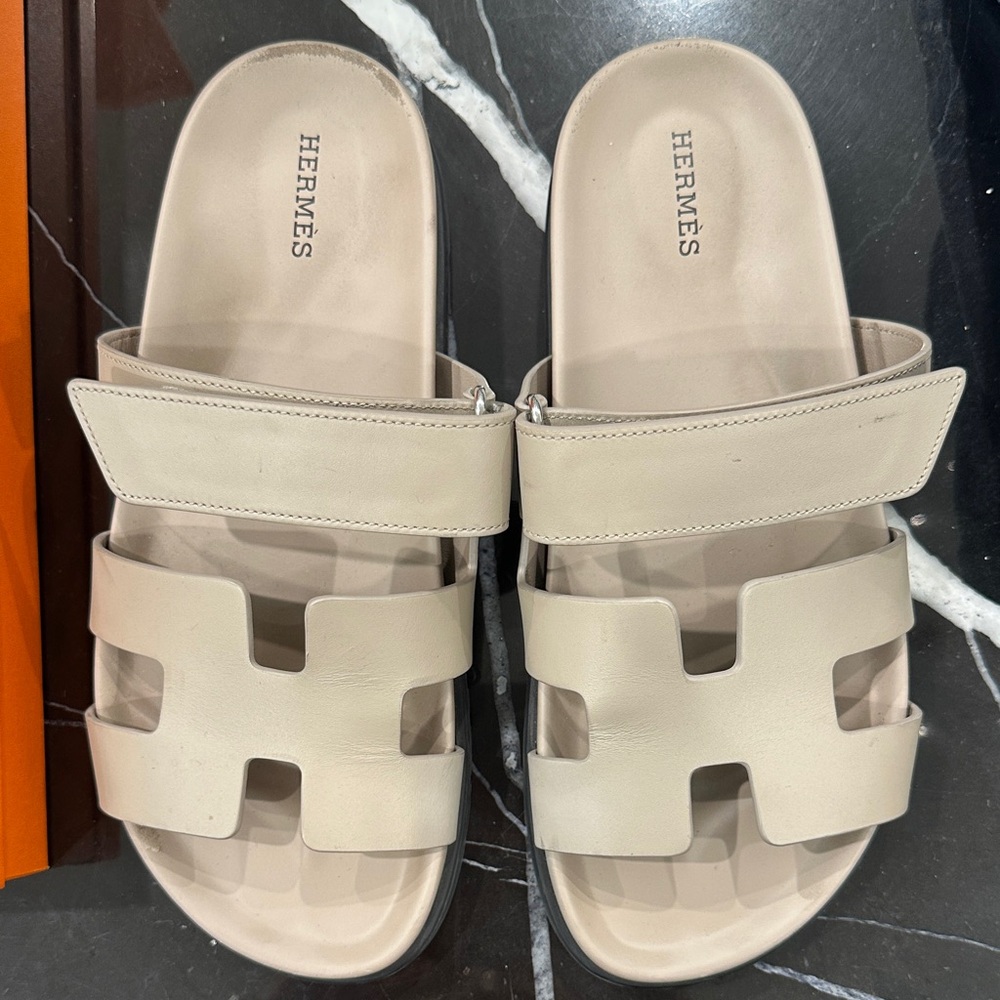 Hermès Chypre Beige Slide Sandals